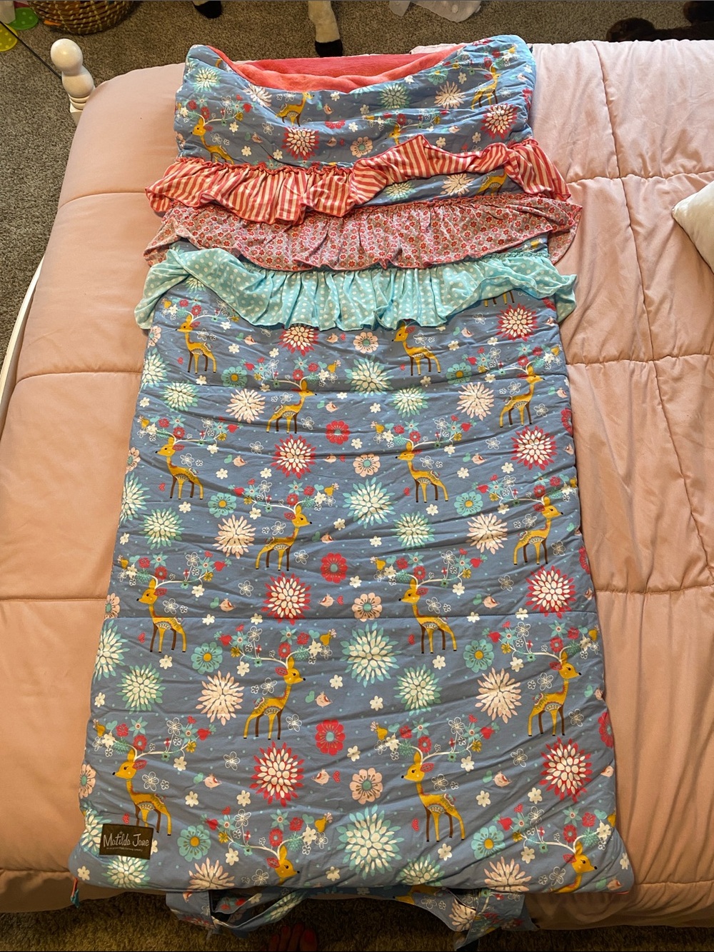 Matilda Jane Blue Floral Deer Ruffle Nap Bag